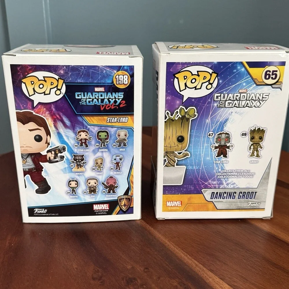 Funko Pop Marvel Guardians of the Galaxy Star-Lord 198 & Dancing Groot 65 Lot